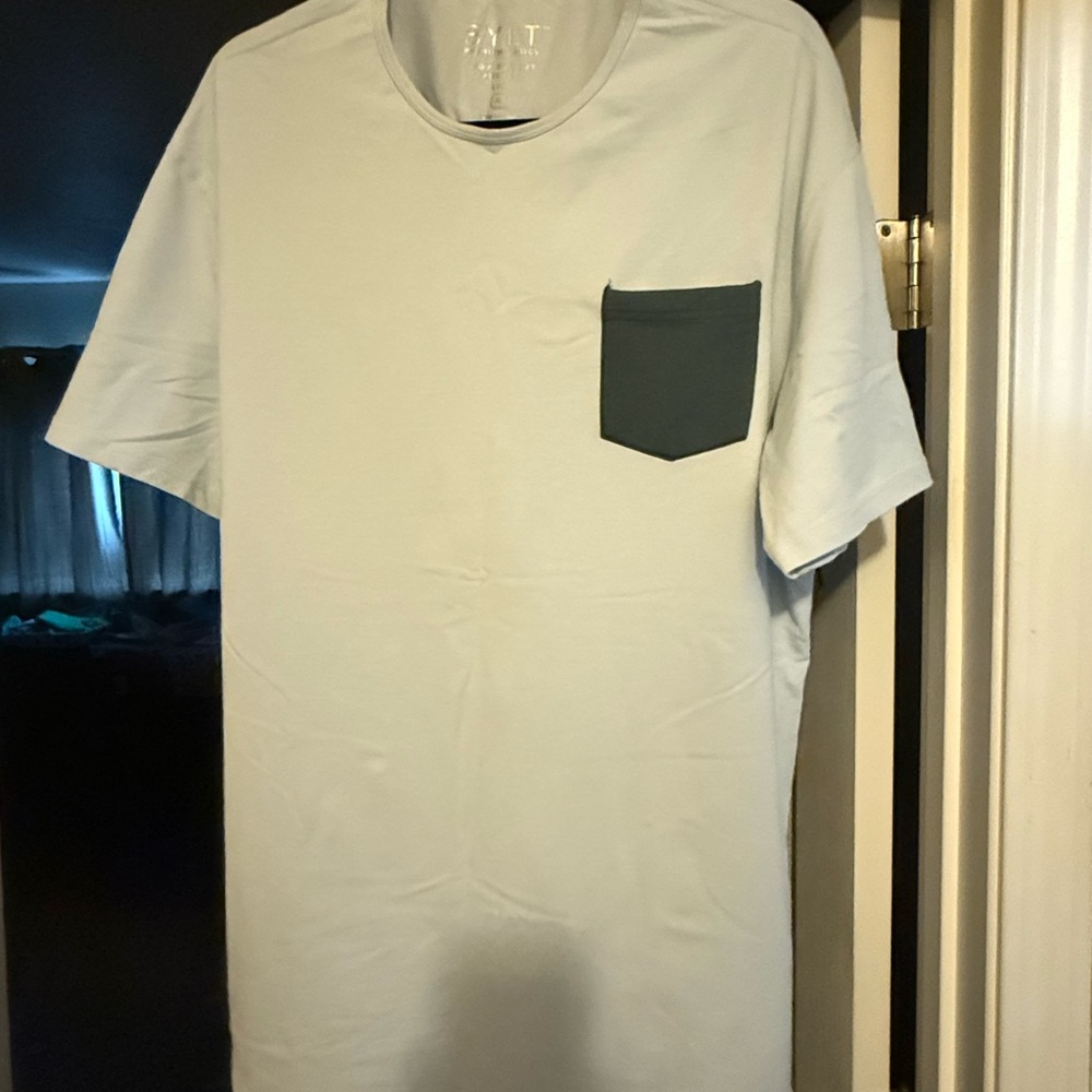 BYLT Basics Light Blue Tee with Dark Green Pocket